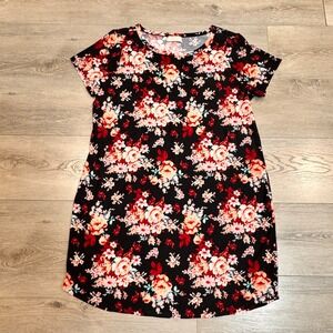Bobbie Brooks Plus Size 1X Floral T-Shirt Dress Black Tunic Dress Relax Cottage